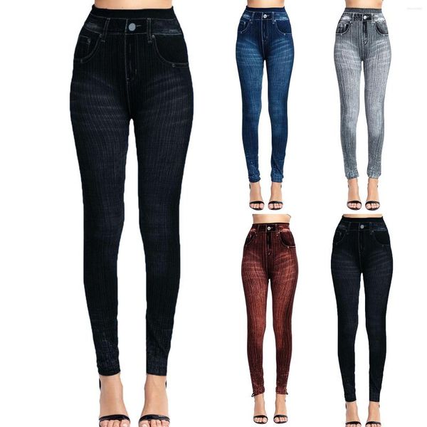 Leggings da donna Jeans elastici Denim per donna Collant taglie forti Pantaloni da trekking Completi Pantaloni da yoga per anca Pantalon Femme