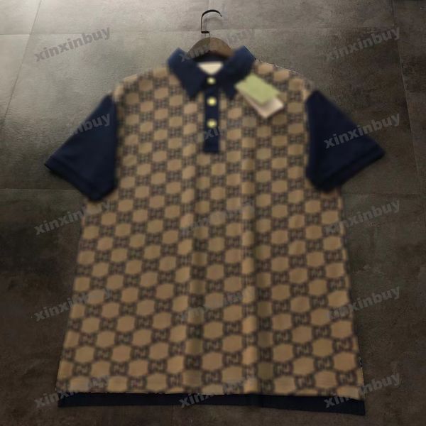 xinxinbuy Maglietta da uomo firmata Tee 23ss Tessuto jacquard a doppia lettera Polo lavorata a maglia manica corta cotone donna blu nero albicocca S-XL