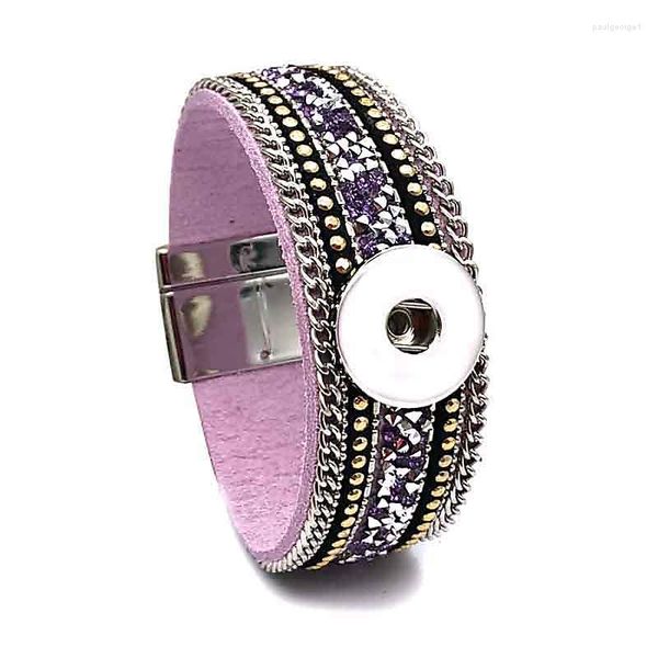 Charm Bracelets Moda Intercambiável Magnent 294 Strass Velvet Leather Fit 18mm Snap Button Jóias Pulseira Pulseira Para Presente Feminino