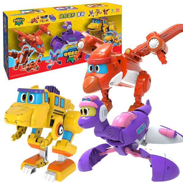 Brinquedos de transformação Robots est 3pcs/set ABS Min Deformation Gogo Dino Action Figures Transformation Car Airplane Dinosaur toys for Kids Gift 230617