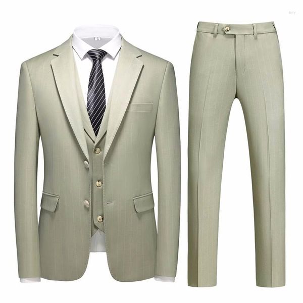 Erkekler Suits Plyesxale Hafif Yeşil Çizgili Takım Erkekler Blazer Pantolon Yelek 3 Parça Set Erkekler İş İş Gündelik Moda Düğün S1366