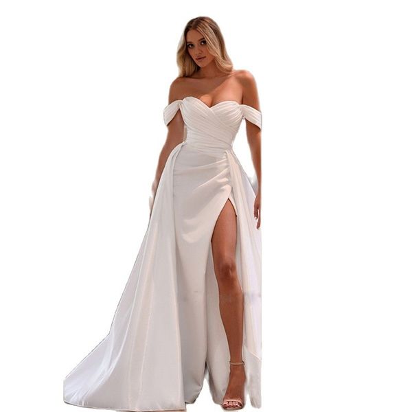 Querida pescoço a linha vestidos de casamento fora do ombro ruched vestido de noiva lado split vestidos de novia com trem destacável 326 326