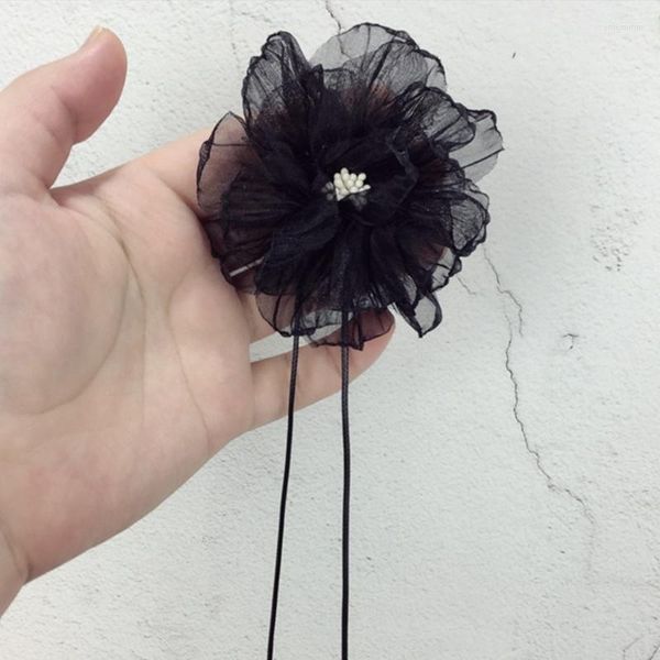 Corrente de clavícula de flor de fio punk exagerado para mulheres romântica ajustável gargantilha jantar festa senhoras jóias atacado