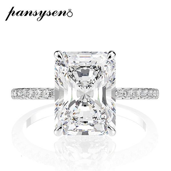 Solitaire Ring Pansysen 925 STERLING Gümüş Zümrüt Kesim Simüle Elmas Alyans Kadınlar İçin Lüks Teklif Nişan Yüzük 230617