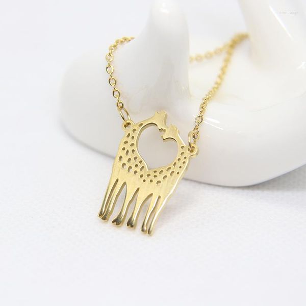 Collane a pendente 1 Kiss giraffe Couple Ama Women's Gift Memorial Memorial Gioielli inossidabile Acciaio inossidabile