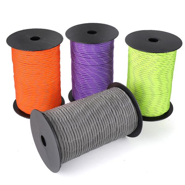 Cordas de escalada 50/100m multifuncional 7 Núcleos Refletivo 550 Paracord Corda 4 mm Camping Survival Edc Outdoor Parachute Cord Lanyard Corda de resgate 230617