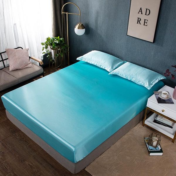 Hochwertiges Spannbettlaken-Set aus Rayon-Mischgewebe, Queen-Size-Bett, Twin-Size-Bettlaken mit elastischem Band, einfarbige Satin-Bettwäsche