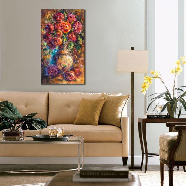 Arte de flores vibrantes em tela Rosas românticas Pintura a óleo contemporânea feita à mão para parede de sala de estar