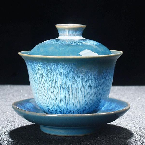 Articoli per il tè 175ml Porcellana in ceramica Gaiwan Teaware Kung Fu Set da tè Tazza Tazza da tè Ciotola da tè Grande set da tè Porcellana bianca Ciotola a tre talenti