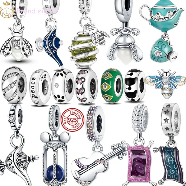 Per pandora charms in argento sterling perline braccialetto teiera lucciola ape chitarra arazzo charmes ciondoli fai da te fine