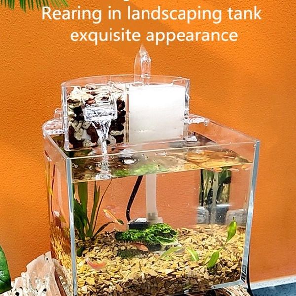 Tanks Desktop Amphibien Mini Aquarium Beta Aquarium mit Wasserfilter Stille Luftpumpe Aquarium Dekoration Kiesel Mini Aquarium 2022