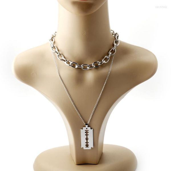 Подвесные ожерелья мода двойное колье ожерелья из нержавеющей стали лопатка лопатка панк -кокер -цепь женщины мужские ювелирные изделия подарки