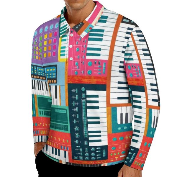Polo da uomo Tastiere musicali Polo Autunno Pop Art Camicia casual Colletto a maniche lunghe Y2K Design T-shirt oversize 230617