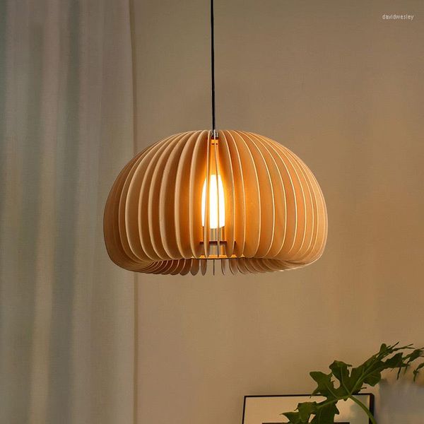 Kronleuchter Vintage Esszimmer Kronleuchter Japanische Pendelleuchten Schlafzimmer Nachttisch Hängende Holz Kürbis Lampe Wohnkultur Suspension Glanz