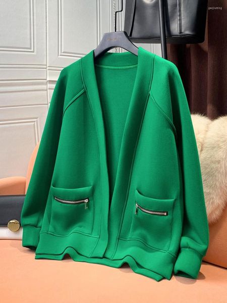 Giacche da donna Giacca da donna in cotone verde Primavera e autunno Cappotto corto con scollo a V in cardigan casual alla moda per donna