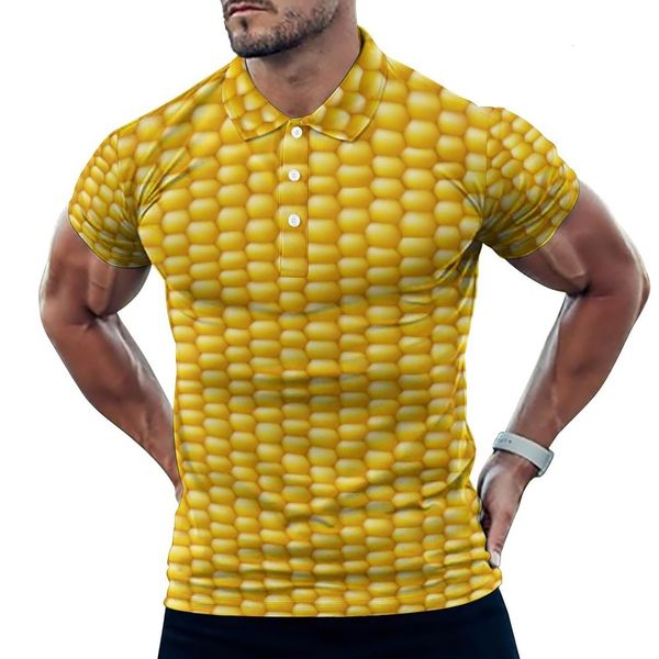 Polo Masculino Farm Ranch Casual T-Shirts Corn Cob Print Pólo Turn Down Gola Y2K Shirt Daily Man Pattern Clothing Size Large 230617