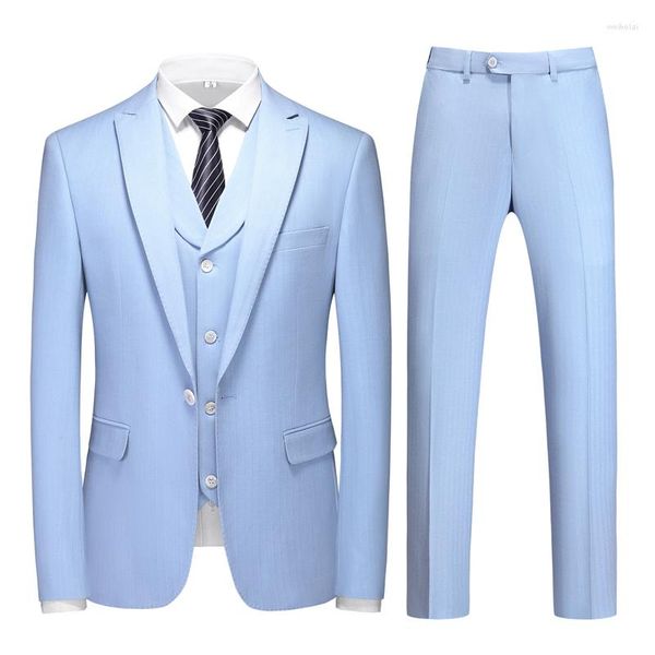Abiti da uomo Plyesxale 2023 Fashion Sky Blue Striped Mens Wedding Autunno Business Formale per uomo Luxury Man Casual Suit Q1372