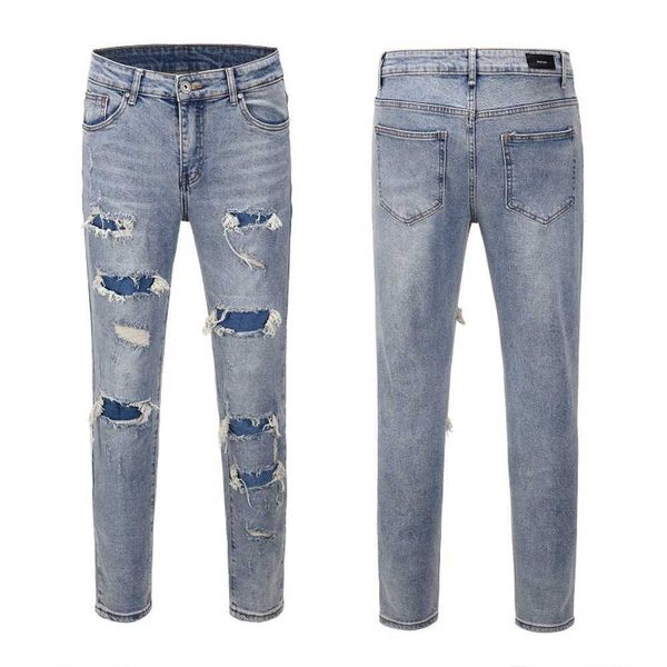 High Bibo's Same Style Street Hip Hop Fashion Brand Washed Old Straight Tube Damaged Hole Rock revival masculino Jeans verdadeiros homens religiosos