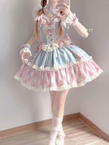 Casual Kleider Sexy Rüschen Lolita Rosa Japanische Süße Kleid Frauen Kawaii Rollenspiel Kostüm Halloween Party Cosplay Anime Y2K Kleidung