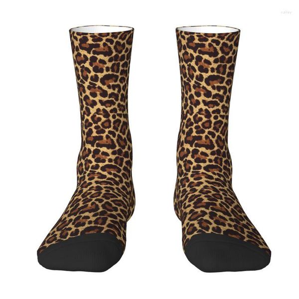 Meias masculinas exóticas falsas de leopardo unissex estampadas 3D engraçadas vestido estampado animal