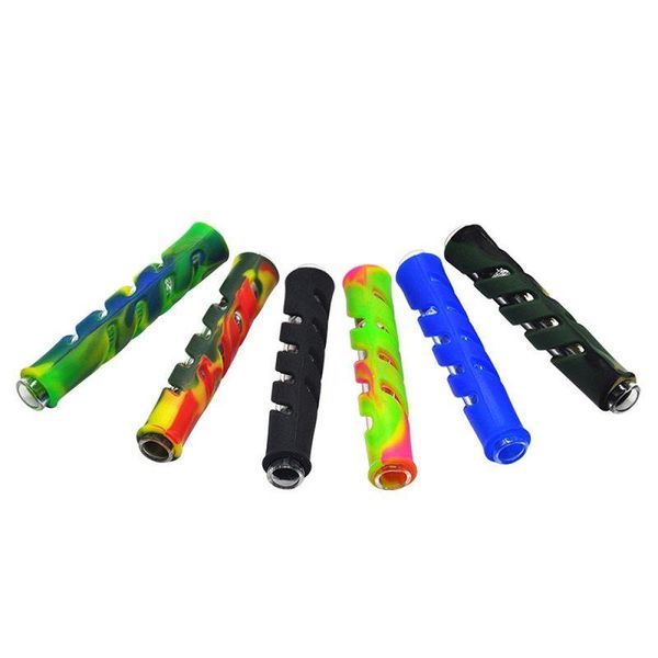 Glas FDA Silikon One Hitter Pfeifen Tabak Rauchen Kräuterpfeife Schlauch 90MM Zigarettenspitze Heißer Verkauf Xhipc