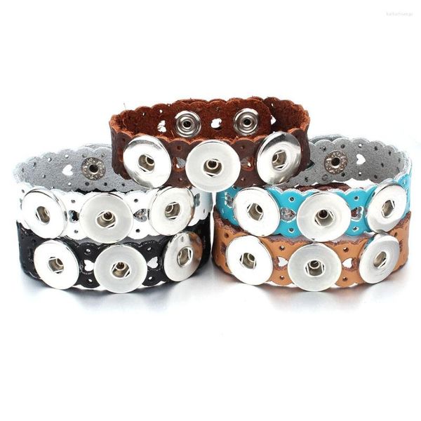 Bracelets porte-bonheur Snap bijoux 18mm Bracelet évider coeur Punk cuir trois boutons bouton bracelet Wrap