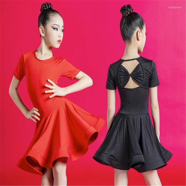 Bühnenkleidung Kinder Kind Mädchen Latin Dance Kleid Fransen Kleidung Salsa Kostüm Schwarz Braun Ballsaal Tango Kleider zum Verkauf