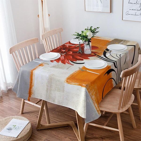 Tischdecke, Dahlie, Ölgemälde, abstrakte Textur, Pflanze, Blume, Orange, Tischdecke, wasserdicht, für Esszimmer, rechteckig, rund, Heim- und Küchendekoration