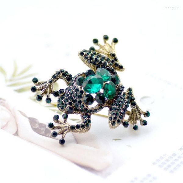 Broches de Luxo Cor Verde Rhinestone Cristal Sapo Para Mulheres Vintage Animal Broche Pin Masculino Jóias Casaco Acessórios Bijuteria