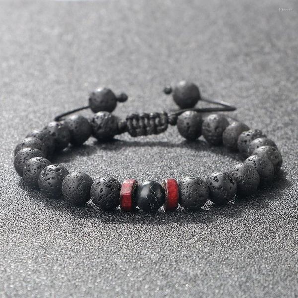 Link Armbänder Vulkanstein Armband für Männer Holz Spacer 8mm Perlen Tibetische Buddha Handgelenk Kette Frauen Schmuck Geschenk