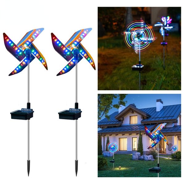 Gartendekorationen Solarbetriebene Outdoor-Windmühlenlampe Weihnachtsbeleuchtung 32LED-Spotlicht Outdoor-Gartendekor Windmühle Wasserdichtes Nachtlicht 230617