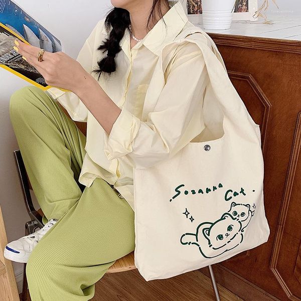 Abendtaschen Einfache umweltfreundliche Einkaufstasche Frauen Japanische Kawaii Schulter Große Kapazität Leinwand für Tote Handtaschen Bolso