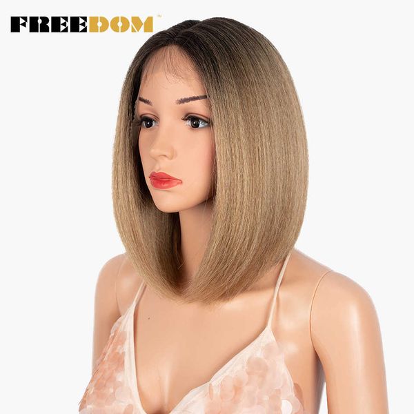 Женщина синтетическое кружево парик Yaki Straight Short Bob Wigs коричневая красная средняя часть кружевные парики косплей для чернокожих женщин 230524