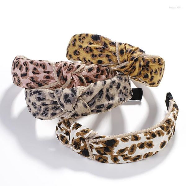 Grampos de cabelo Vintage Top Knot Leopard Bandas de Algodão Hoop Para Mulheres Meninas Trendy Cross Hairband Atacado Acessórios Headwear