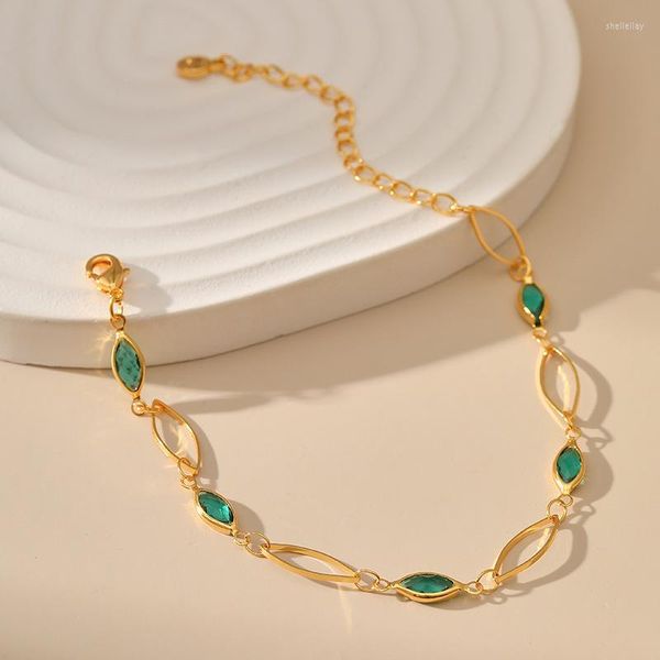 Очарование браслетов с золотым зеленым камнем браслет хрустальный слеза Полово кубическая циркония для женщин -дизайнерский