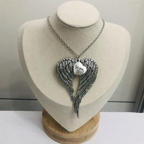 Anhänger Halsketten Schmuck Große antike Doppel-Schutzengel-Flügel-Halskette mit Charme, herzförmig, übernatürlich für den Muttertag