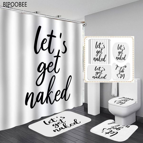 Vorhänge „Get Naked“-Muster, Badezimmer-Vorhang-Set, weiße Duschvorhänge, Waschraum, rutschfester Teppich, WC-Deckelbezug, Badematten, Teppiche, Heimdekoration