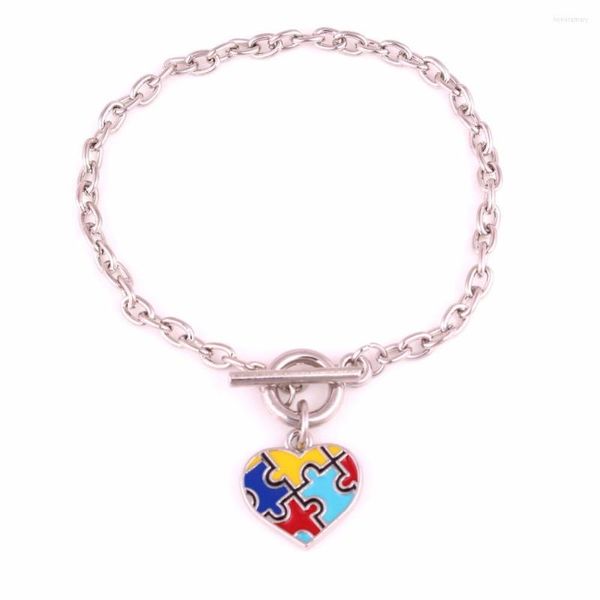 Charm Bracelets Drop Autism Awareness Jewelry Zinc With Multi Esmalte Hope Heart Puzzle Piece Toggle OT