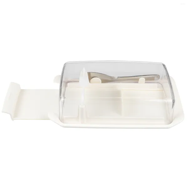 Conjuntos de louça Pratos de jantar de vidro transparente Manteiga Crisper Caixa de armazenamento Recipiente 19,5X11,2X5,3CM Utensílios de mesa para casa Plástico branco para uso doméstico