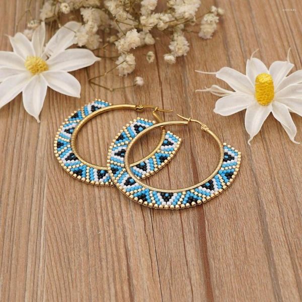 Hoop Ohrringe GO2BOHO 2023 Trend Miyuki Perlen Ohrring Große Blume Damen Edelstahl Kreis Schmuck Handgemachte Ohrring Geschenke