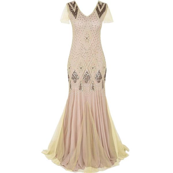 Kleider Frauen Vestidos 1920er Jahre Great Gatsby Kleid Langer Vintage Kurzarm Maxi Party Kostüm für Prom Cocktail Mutter von Brautkleidern