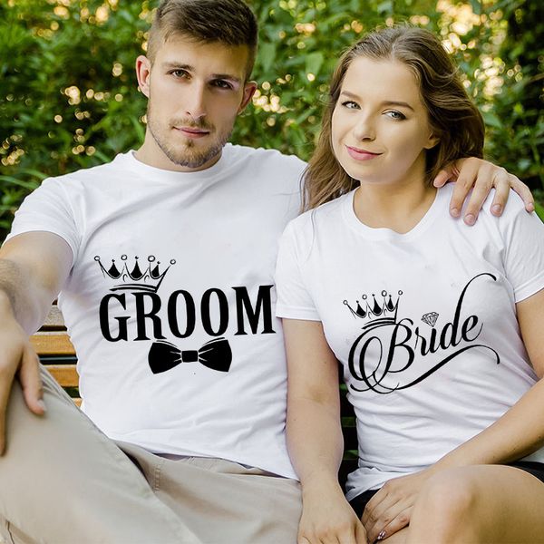 Camisetas Masculinas Noiva e Noivo T-shirts Tops T-shirt para Festa de Casamento Esposa de Lua de Mel e Hubs T-shirt Just Married Casal combinando Tops Camiseta 230617