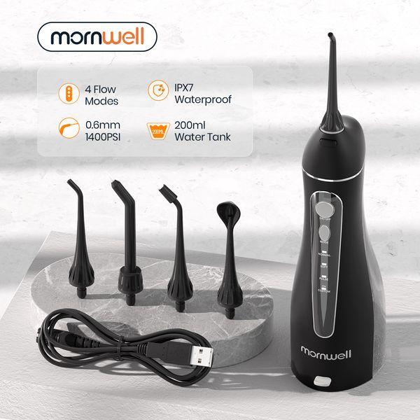 Outros Higiene Oral Mornwell F18 Irrigador Oral Portátil Com Bolsa de Viagem Flosser de Água Recarregável 5 Bicos Jato de Água 200ml Tanque de Água Impermeável 230617