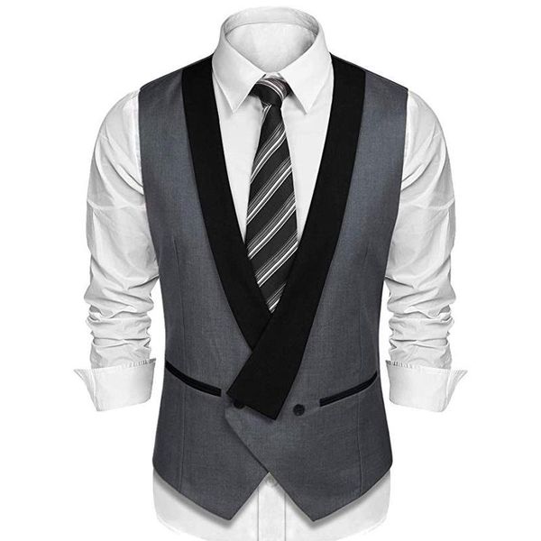 Giacche Gilet doppiopetto slim fit per uomo Abito Gilet personalizzato in un pezzo con scialle nero Risvolto Cappotto da smoking da uomo grigio