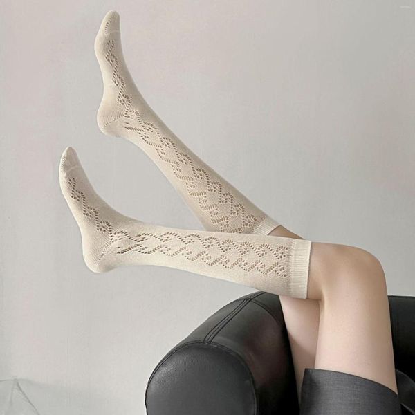Kadınlar Çoraplar Komik Gotik İçi Boş Dantal Dantel Örgü Fishnet Çorapları İç çamaşırı Yaz Seksi Siyah Beyaz JK Lolita Diz Yüksek Uzun Tayt