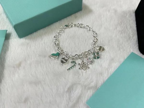 Luxuriöse Liebes-Charm-Armbänder für Damen und Mädchen, süßes Herz, Schneeflocke, Geschenkbox, Anhänger, Armband, Schmuck mit Box