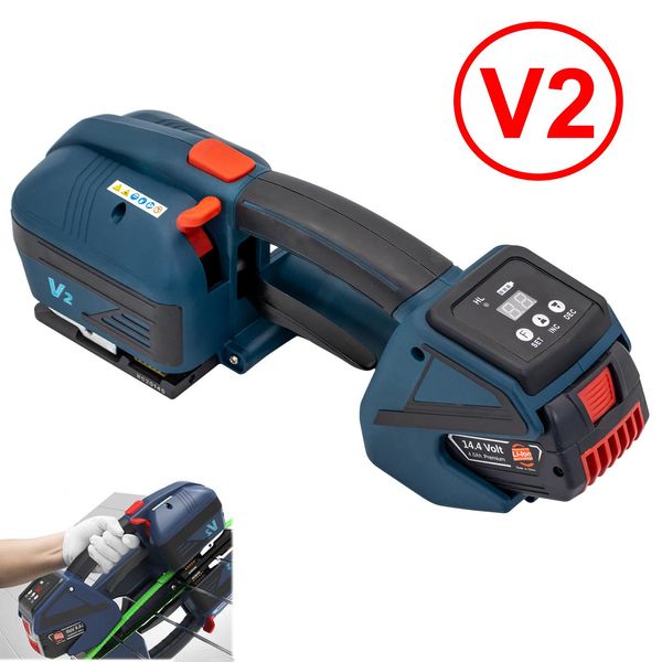 Verpakkingsmachines 2022 nova v2 cinta elétrica hine para 1316mm pet/pp cinta portátil ferramenta de embalagem enfardadeira de fusão quente