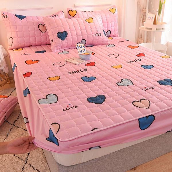Set Deodar Baumwoll-Spannbettlaken, atmungsaktiv, staubdicht, Cartoon-süße Erdbeer-Bettdecke, Matratzenbezug für Kinder, Mädchen, Zimmerdekoration