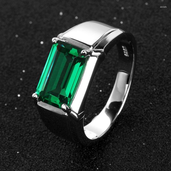 Cluster Rings Solitaire Masculino Esmeralda Anel de Promessa de Noivado 925 Prata Esterlina Aliança de Casamento para Homens Jóias de Dedo