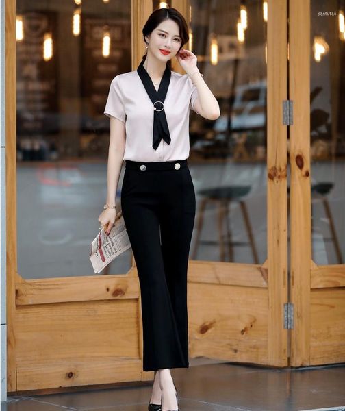 Женские блузки Fashion Fashion Two Piece Women Business Suits с брюками и верхними наборами Ladies Summer Sly -Slieve Ol Styles